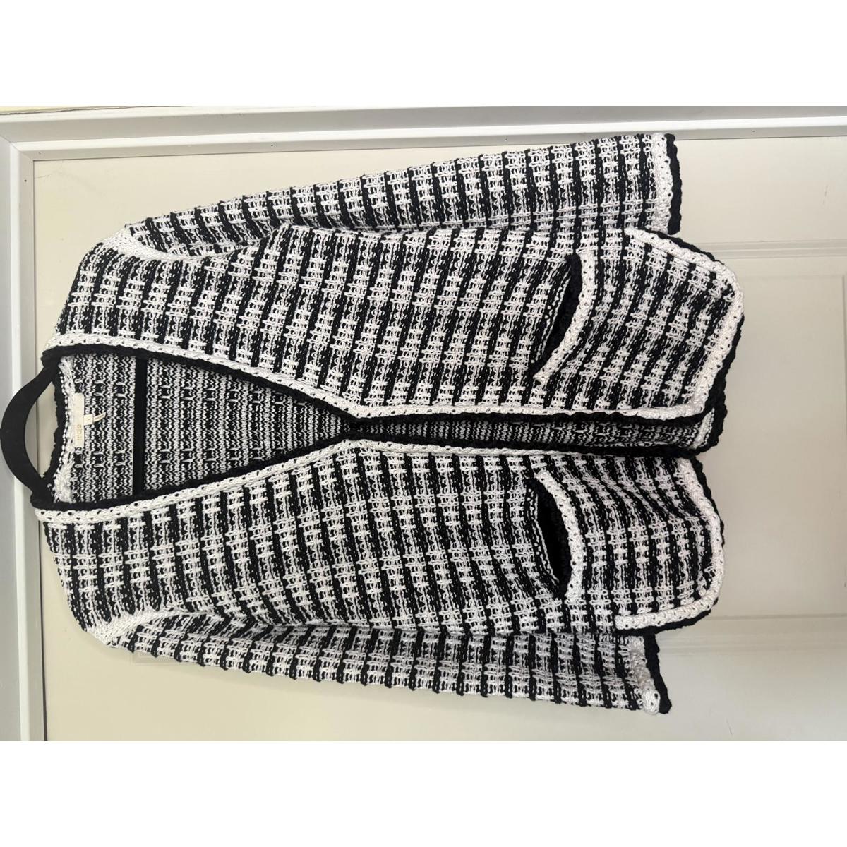 Maje Paris Black And White Knit Cardigan Sweater With Pockets